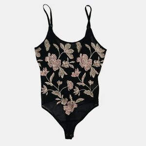 Express Floral Embroidered Sheer Mesh Tank Bodysuit Size XS Date Night Party